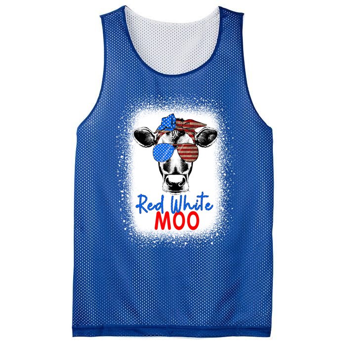 Red White And Moo Cow 4th Of July Usa Flag Farmer Patriotic Cute Gift Mesh Reversible Basketball Jersey Tank