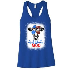 Red White And Moo Cow 4th Of July Usa Flag Farmer Patriotic Cute Gift Women's Racerback Tank