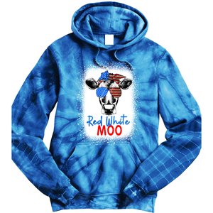 Red White And Moo Cow 4th Of July Usa Flag Farmer Patriotic Cute Gift Tie Dye Hoodie