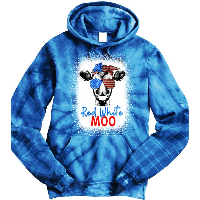 Red White And Moo Cow 4th Of July Usa Flag Farmer Patriotic Cute Gift Tie Dye Hoodie