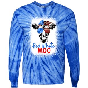 Red White And Moo Cow 4th Of July Usa Flag Farmer Patriotic Cute Gift Tie-Dye Long Sleeve Shirt