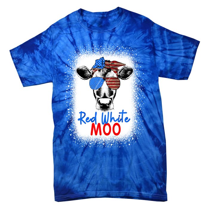 Red White And Moo Cow 4th Of July Usa Flag Farmer Patriotic Cute Gift Tie-Dye T-Shirt