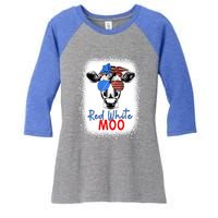 Red White And Moo Cow 4th Of July Usa Flag Farmer Patriotic Cute Gift Women's Tri-Blend 3/4-Sleeve Raglan Shirt