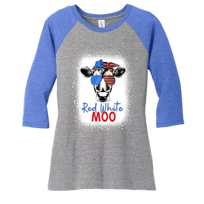 Red White And Moo Cow 4th Of July Usa Flag Farmer Patriotic Cute Gift Women's Tri-Blend 3/4-Sleeve Raglan Shirt