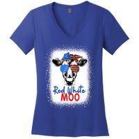 Red White And Moo Cow 4th Of July Usa Flag Farmer Patriotic Cute Gift Women's V-Neck T-Shirt