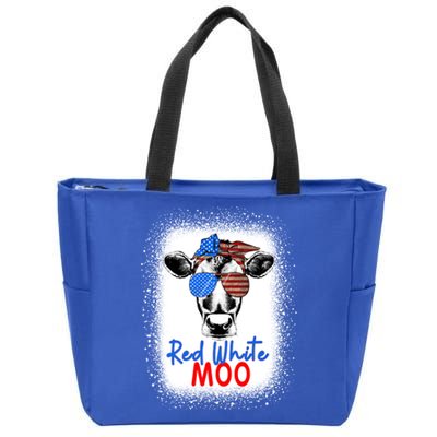 Red White And Moo Cow 4th Of July Usa Flag Farmer Patriotic Cute Gift Zip Tote Bag