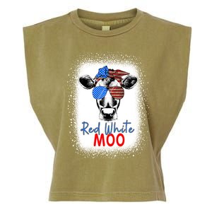 Red White And Moo Cow 4th Of July Usa Flag Farmer Patriotic Cute Gift Garment-Dyed Women's Muscle Tee