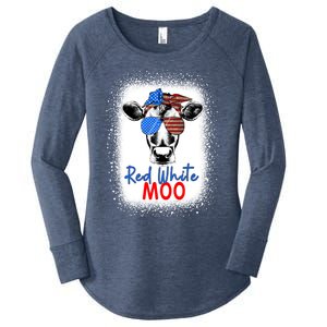 Red White And Moo Cow 4th Of July Usa Flag Farmer Patriotic Cute Gift Women's Perfect Tri Tunic Long Sleeve Shirt