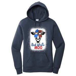 Red White And Moo Cow 4th Of July Usa Flag Farmer Patriotic Cute Gift Women's Pullover Hoodie