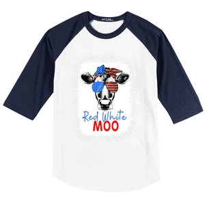 Red White And Moo Cow 4th Of July Usa Flag Farmer Patriotic Cute Gift Baseball Sleeve Shirt