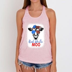 Red White And Moo Cow 4th Of July Usa Flag Farmer Patriotic Cute Gift Women's Knotted Racerback Tank