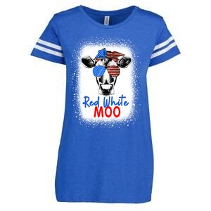 Red White And Moo Cow 4th Of July Usa Flag Farmer Patriotic Cute Gift Enza Ladies Jersey Football T-Shirt