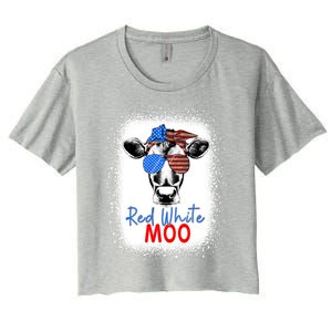 Red White And Moo Cow 4th Of July Usa Flag Farmer Patriotic Cute Gift Women's Crop Top Tee