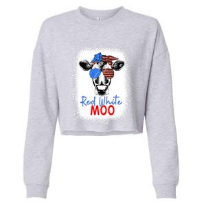 Red White And Moo Cow 4th Of July Usa Flag Farmer Patriotic Cute Gift Cropped Pullover Crew