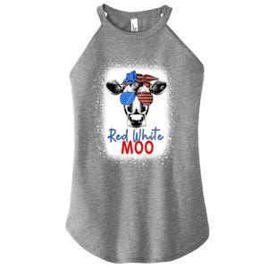 Red White And Moo Cow 4th Of July Usa Flag Farmer Patriotic Cute Gift Women's Perfect Tri Rocker Tank