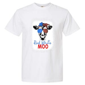 Red White And Moo Cow 4th Of July Usa Flag Farmer Patriotic Cute Gift Garment-Dyed Heavyweight T-Shirt