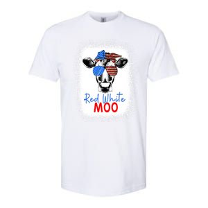 Red White And Moo Cow 4th Of July Usa Flag Farmer Patriotic Cute Gift Softstyle CVC T-Shirt