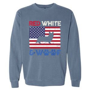 Red White And Woof Cardigan Welsh Corgi Dog Us Flag Meaningful Gift Garment-Dyed Sweatshirt