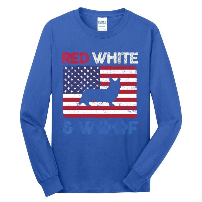 Red White And Woof Cardigan Welsh Corgi Dog Us Flag Meaningful Gift Tall Long Sleeve T-Shirt