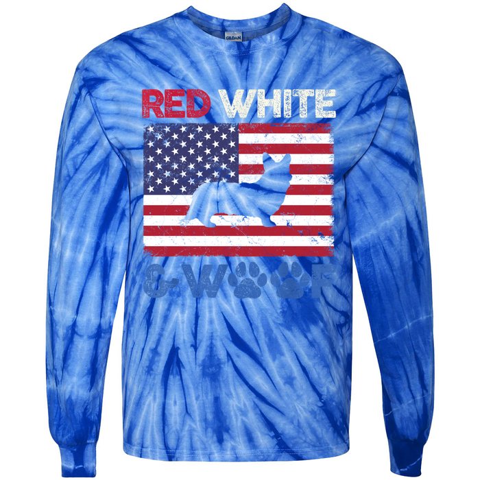 Red White And Woof Cardigan Welsh Corgi Dog Us Flag Meaningful Gift Tie-Dye Long Sleeve Shirt