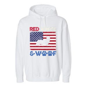 Red White And Woof Cardigan Welsh Corgi Dog Us Flag Meaningful Gift Garment-Dyed Fleece Hoodie