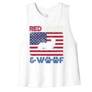 Red White And Woof Cardigan Welsh Corgi Dog Us Flag Meaningful Gift Women's Racerback Cropped Tank