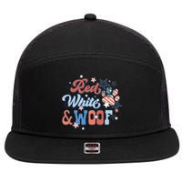Red White And Woof Patriotic Dog Lover USA Flag 4th Of July 7 Panel Mesh Trucker Snapback Hat