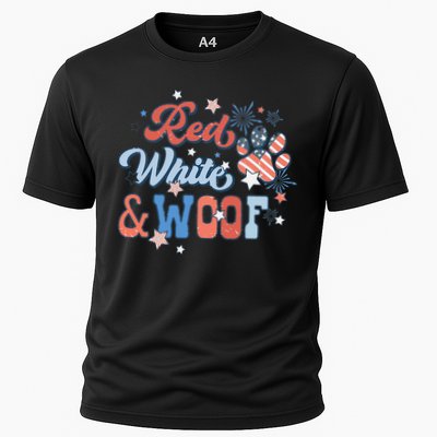 Red White And Woof Patriotic Dog Lover USA Flag 4th Of July Performance Shirt