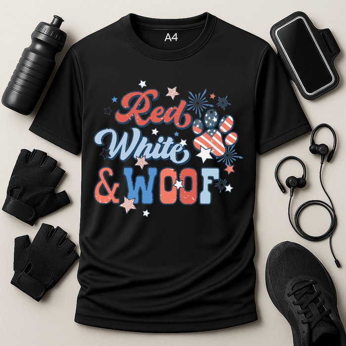 Red White And Woof Patriotic Dog Lover USA Flag 4th Of July Cooling Performance Crew T-Shirt