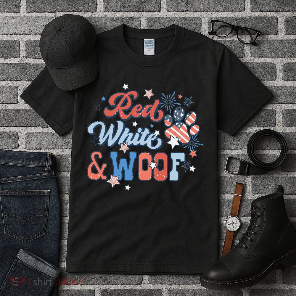 Red White And Woof Patriotic Dog Lover USA Flag 4th Of July Tall T-Shirt