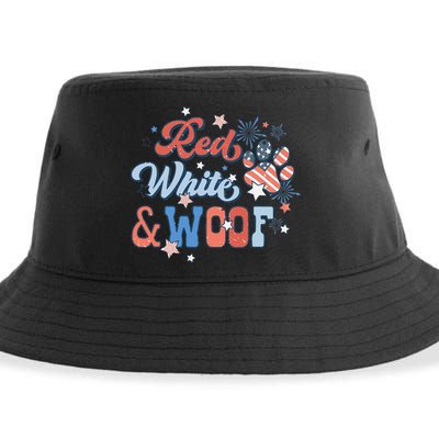 Red White And Woof Patriotic Dog Lover USA Flag 4th Of July Sustainable Bucket Hat