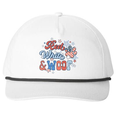 Red White And Woof Patriotic Dog Lover USA Flag 4th Of July Snapback Five-Panel Rope Hat