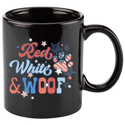 Red White And Woof Patriotic Dog Lover USA Flag 4th Of July 11oz C Handle Ceramic Mug