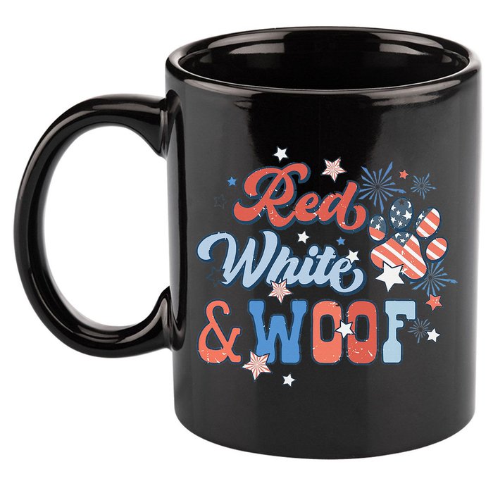 Red White And Woof Patriotic Dog Lover USA Flag 4th Of July 11oz C Handle Ceramic Mug