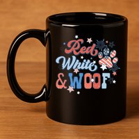 Red White And Woof Patriotic Dog Lover USA Flag 4th Of July 11oz C Handle Ceramic Mug