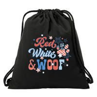 Red White And Woof Patriotic Dog Lover USA Flag 4th Of July Drawstring Bag