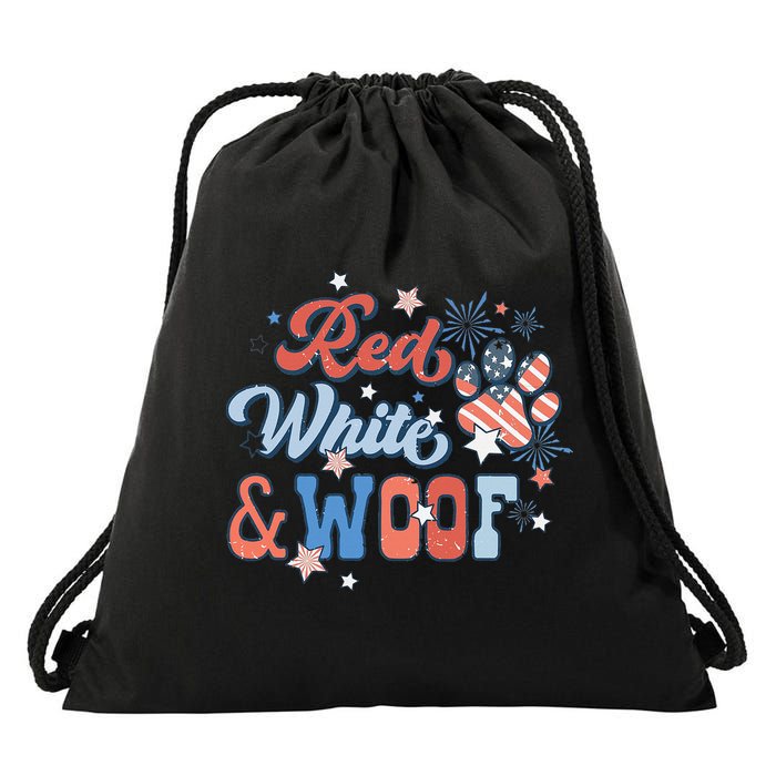 Red White And Woof Patriotic Dog Lover USA Flag 4th Of July Drawstring Bag