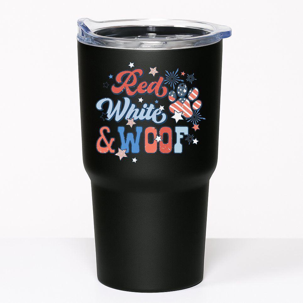 Red White And Woof Patriotic Dog Lover USA Flag 4th Of July Tumbler