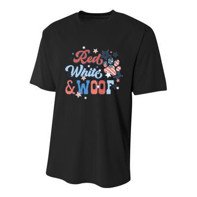 Red White And Woof Patriotic Dog Lover USA Flag 4th Of July Youth Performance Sprint T-Shirt