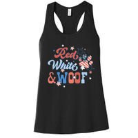 Red White And Woof Patriotic Dog Lover USA Flag 4th Of July Women's Racerback Tank