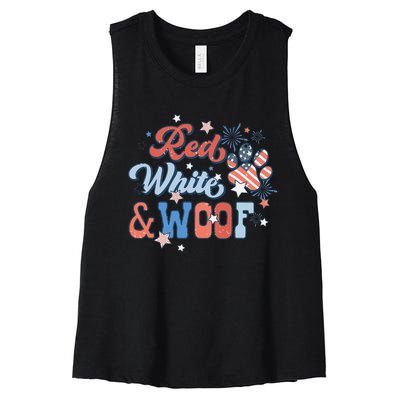 Red White And Woof Patriotic Dog Lover USA Flag 4th Of July Women's Racerback Cropped Tank