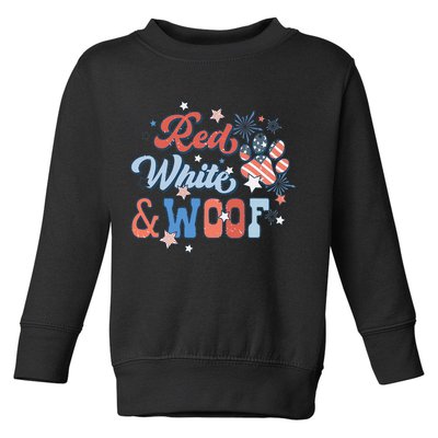 Red White And Woof Patriotic Dog Lover USA Flag 4th Of July Toddler Sweatshirt