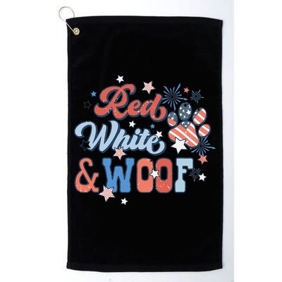 Red White And Woof Patriotic Dog Lover USA Flag 4th Of July Golf Towel