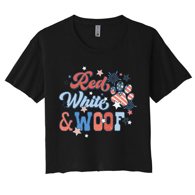 Red White And Woof Patriotic Dog Lover USA Flag 4th Of July Crop Top