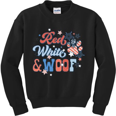 Red White And Woof Patriotic Dog Lover USA Flag 4th Of July Kids Sweatshirt