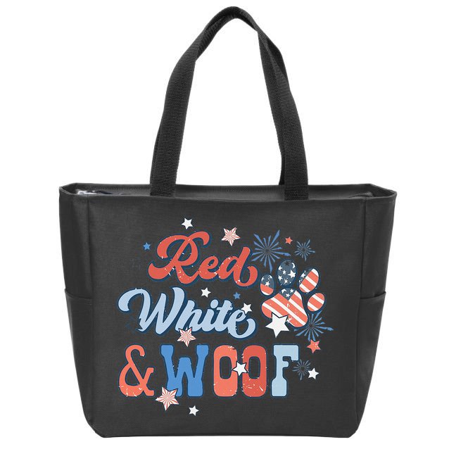 Red White And Woof Patriotic Dog Lover USA Flag 4th Of July Zip Tote Bag
