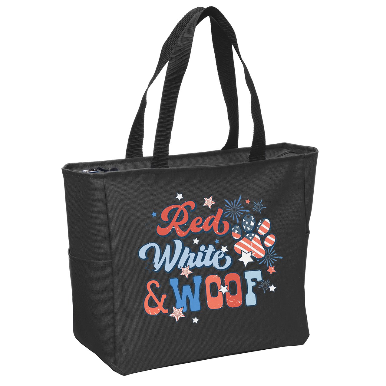 Red White And Woof Patriotic Dog Lover USA Flag 4th Of July Zip Tote Bag