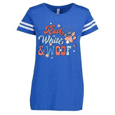 Red White And Woof Patriotic Dog Lover USA Flag 4th Of July Enza Ladies Jersey Football T-Shirt