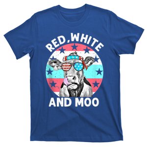 Red White And Moo Patriotic Cow Usa Flag Funny 4th Of July Cool Gift T-Shirt