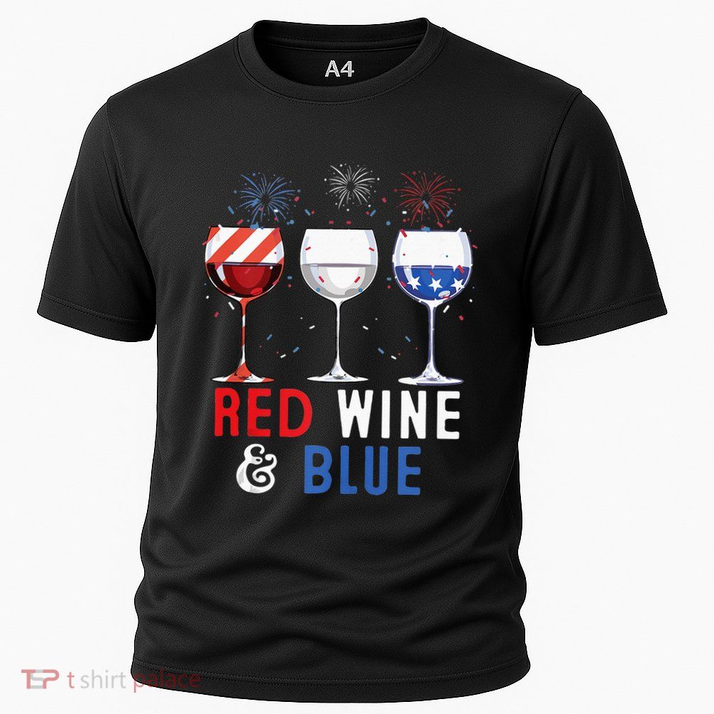 Red Wine And Blue Funny 4th Of July Wine Lover Performance Shirt